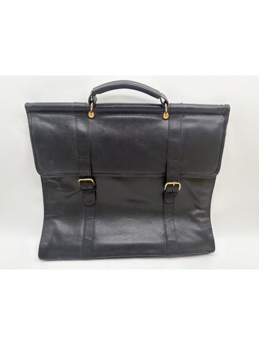 Vintage Black Leather Briefcase With Gold Hardware 16"x14" Classic Style With Ha